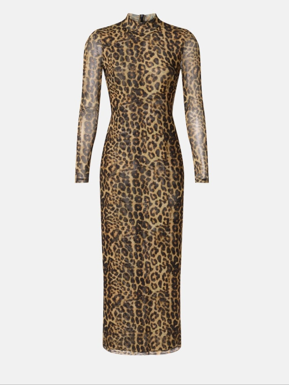 Ronny Kobo Leopard Print Midi Dress Cocktail Mock Neck Long Sleeve Size S